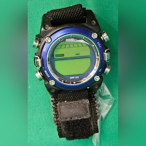 Armitron‎ Digital Watch Blue Face Hook & Loop Band WR 50M Silver Toned